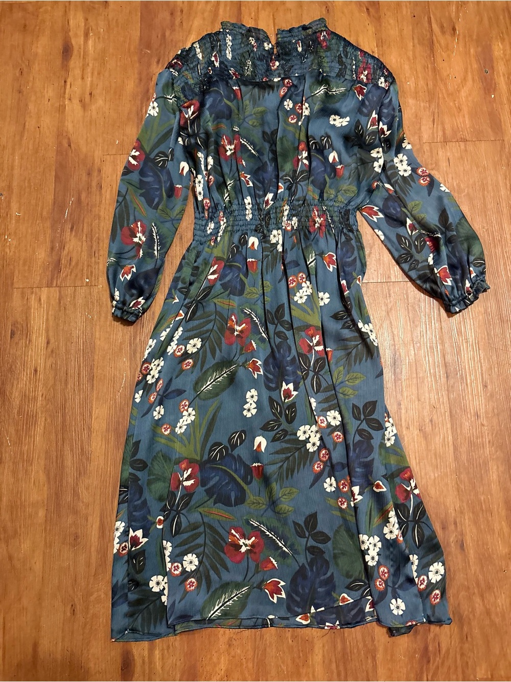 Zara Blue Floral Long Sleeve Midi Dress